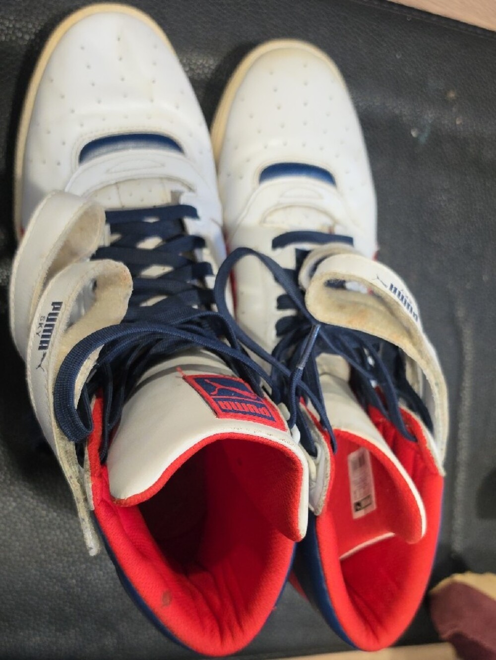 Puma High-Top Sneakers in White, Red & Navy - Picture 4 of 4